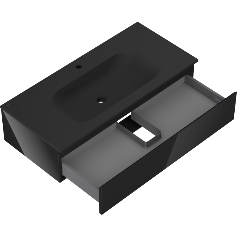 Mexen Orio vonios spintelė 100 cm su praustuvu Vela, 1 stalčius, juoda blizgi/juoda matinė - 91A10-10023-1-BF70-W23M71