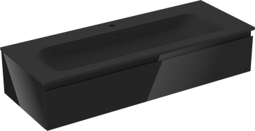 Mexen Orio vonios kambario spintelė 120 cm su Vela praustuvu, 1 stalčius, juoda blizgi/juoda matinė - 91A10-12023-1-BF70-W23M71