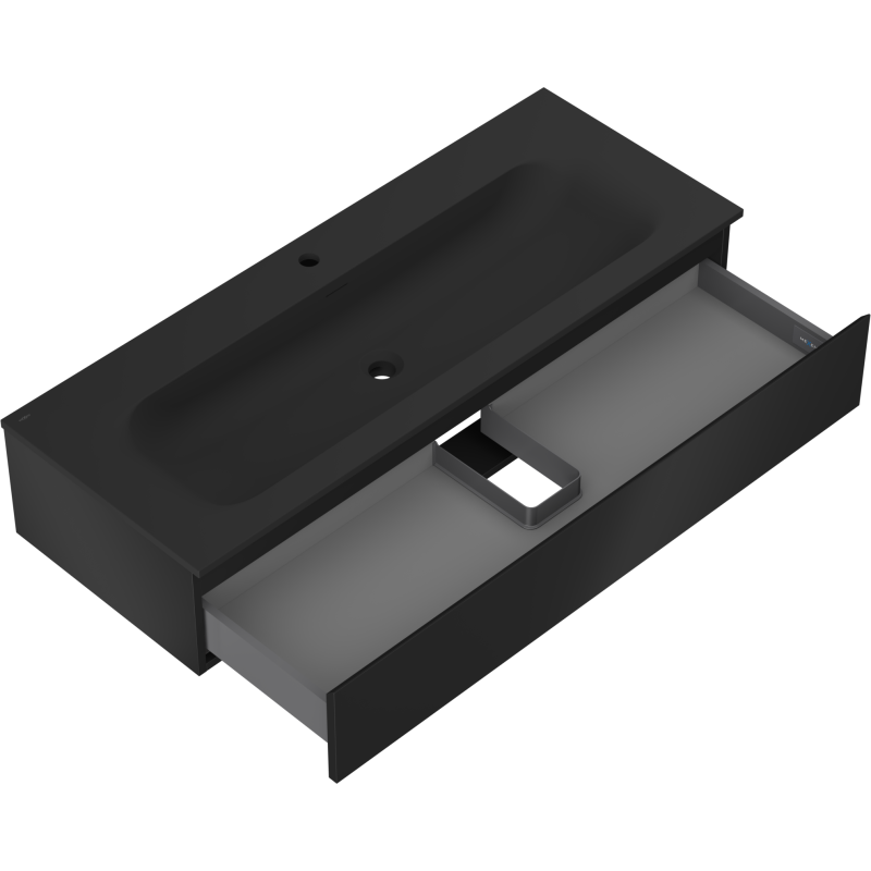 Mexen Orio vonios spintelė 120 cm su praustuvu Vela, 1 stalčius, juodas matinis - 91A10-12023-1-BF71-W23M71