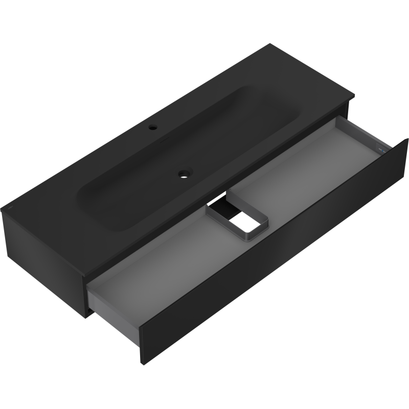 Mexen Orio vonios spintelė 140 cm su Vela praustuvu, 1 stalčius, juoda matinė - 91A10-14023-1-BF71-W23M71