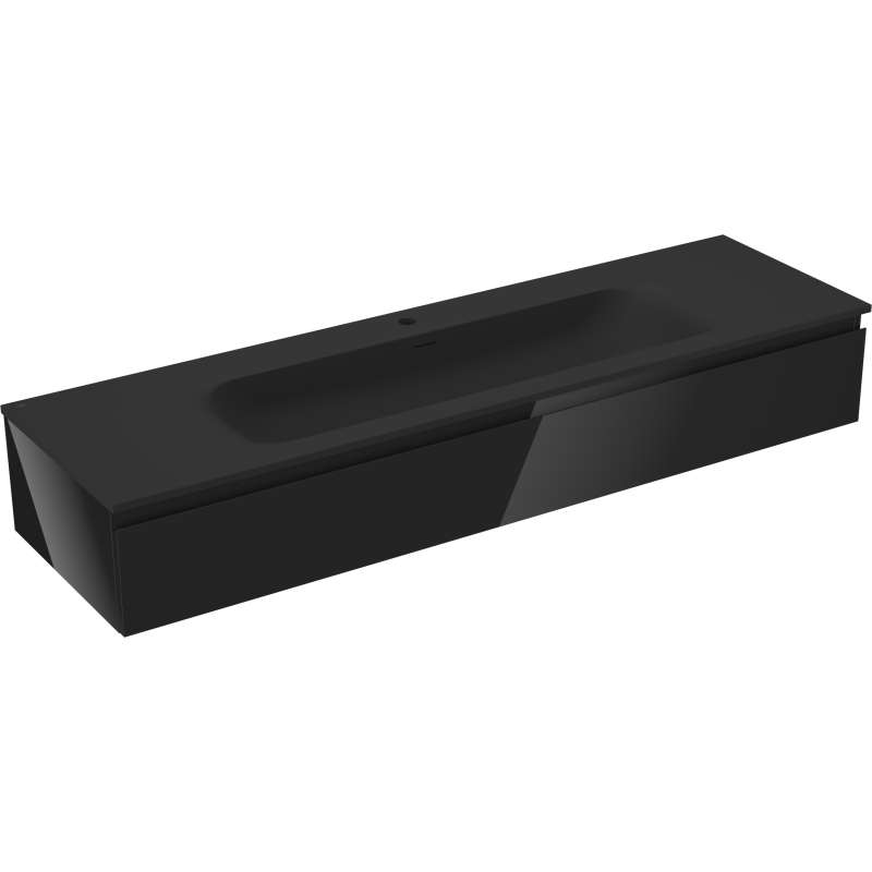 Mexen Orio vonios spintelė 160 cm su praustuvu Vela, 1 stalčius, juodas blizgus/juodas matinis - 91A10-16023-1-BF70-W23M71
