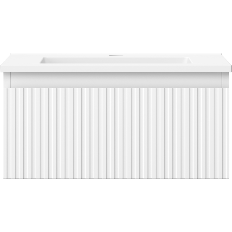 Mexen Rivel vonios kambario spintelė 50 cm su Otis kriaukle, 1 stalčius, raižytas, balta matinė - 91A20-05023-1-BF01-W18M01