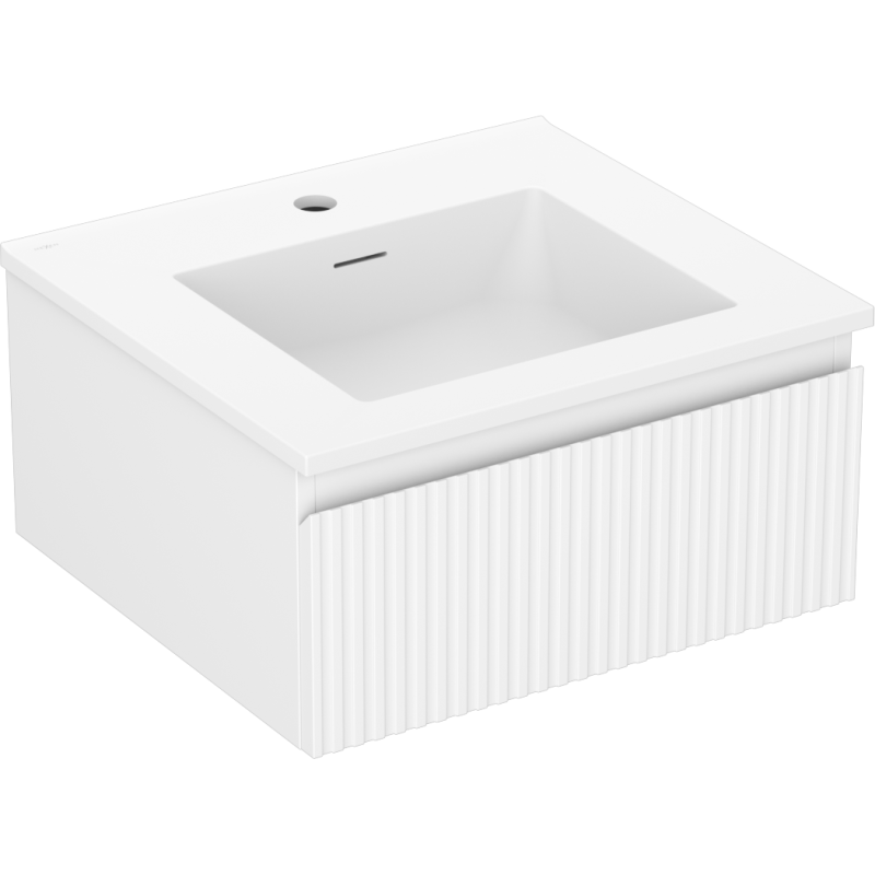 Mexen Rivel vonios kambario spintelė 50 cm su Otis kriaukle, 1 stalčius, raižytas, balta matinė - 91A20-05023-1-BF01-W18M01