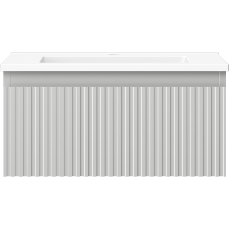 Mexen Rivel vonios spintelė 50 cm su kriaukle Otis, 1 stalčius, grioveliai, pilka matinė/balta matinė