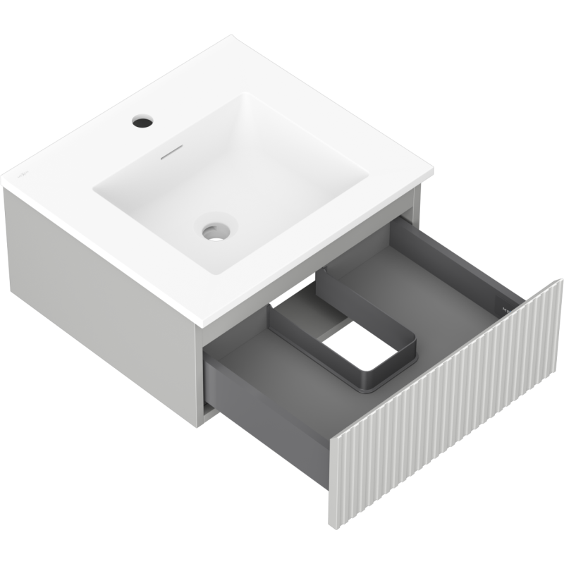 Mexen Rivel vonios spintelė 50 cm su kriaukle Otis, 1 stalčius, grioveliai, pilka matinė/balta matinė