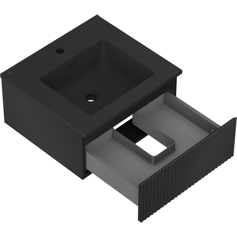 Mexen Rivel vonios spintelė 50 cm su Otis praustuvu, 1 stalčius, grioveliais, juoda matinė - 91A20-05023-1-BF71-W18M71