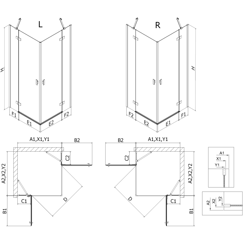 Mexen Mist-H Duo kairysis dušo kabinos segmentas 110 x 105 cm, skaidrus, auksinis - 8A5-1105L-105P-50-00 - 8A5-110L-105P-50-00