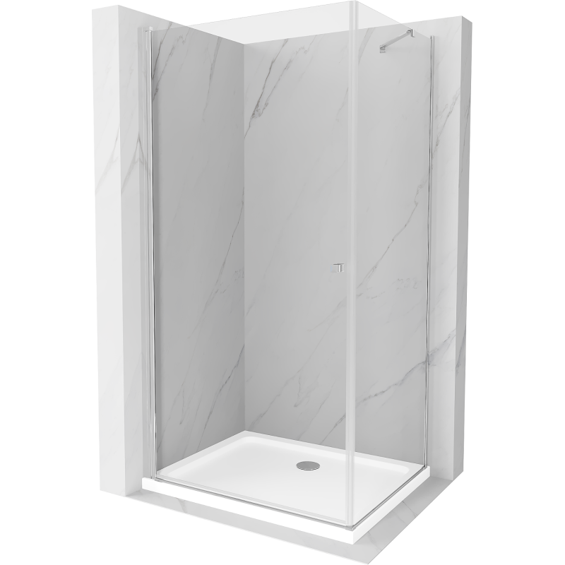 Mexen Pretoria pakreipiama dušo kabina 80 x 90 cm, Skaidrus, Chromo + dušo padėklas Flat - 852-080-090-01-00-4010
