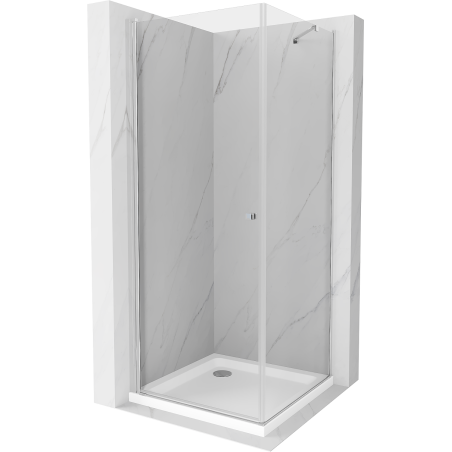 Mexen Pretoria atsiveriama dušo kabina 100 x 100 cm, skaidri, chromuota + plokščias padėklas - 852-100-100-01-00-4010