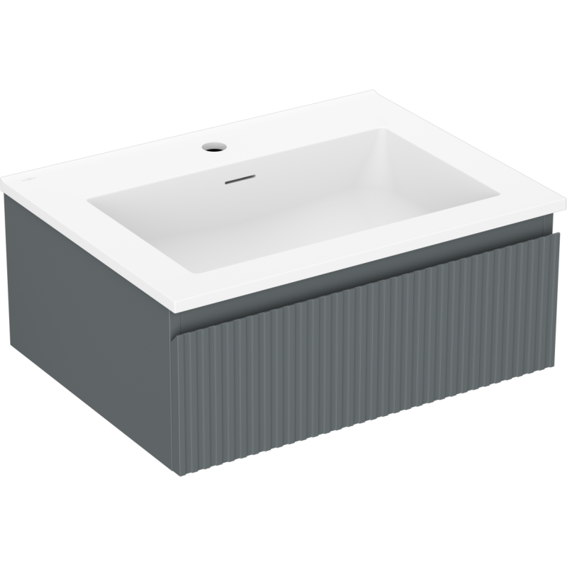 Mexen Rivel vonios spintelė 60 cm su Otis praustuvu, 1 stalčius, rifliuota, matinė grafito/balta - 91A20-06023-1-BF66-W18M01