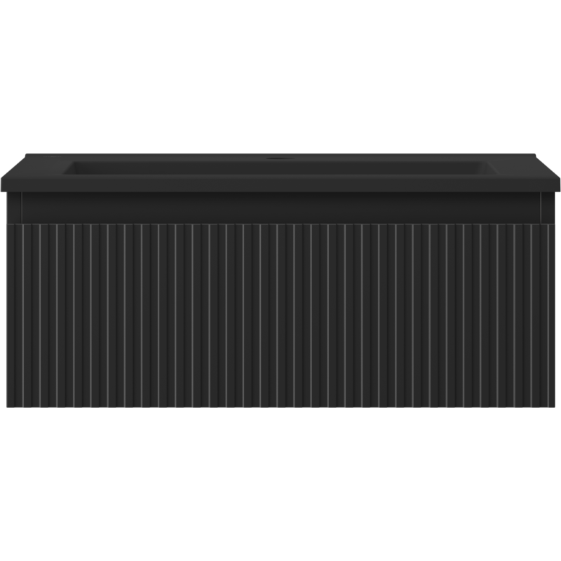 Mexen Rivel vonios spintelė 60 cm su praustuvu Otis, 1 stalčius, grioveliuotas, juodas matinis - 91A20-06023-1-BF71-W18M71