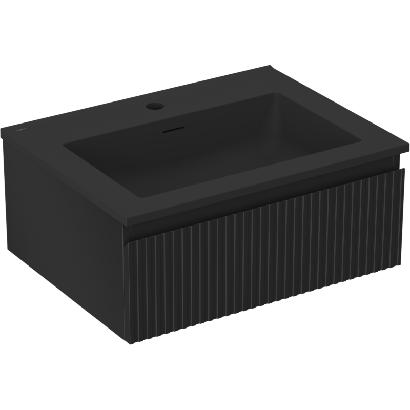 Mexen Rivel vonios spintelė 60 cm su praustuvu Otis, 1 stalčius, grioveliuotas, juodas matinis - 91A20-06023-1-BF71-W18M71