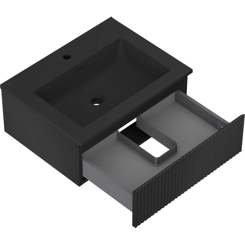 Mexen Rivel vonios spintelė 60 cm su praustuvu Otis, 1 stalčius, grioveliuotas, juodas matinis - 91A20-06023-1-BF71-W18M71