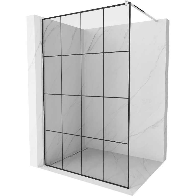 Mexen Kioto dušo pertvara Walk-in 140 x 200 cm, juodos spalvos tinklelis 8 mm, chromuota - 800-140-101-01-77