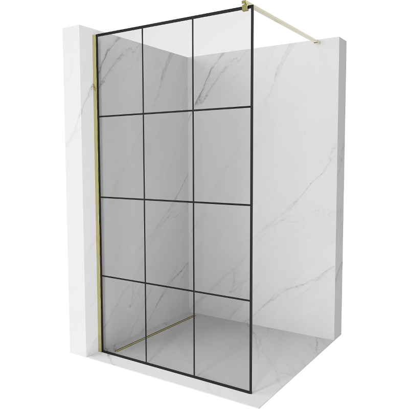 Mexen Kioto dušo siena Walk-in 100 x 200 cm, juodas tinklelis 8 mm, auksinė - 800-100-101-50-77