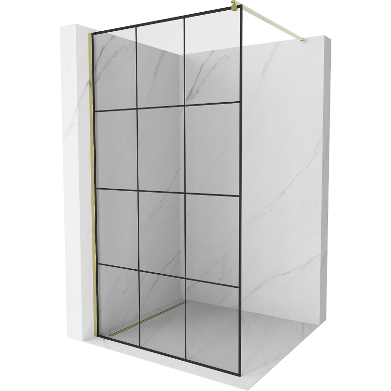 Mexen Kioto Dušo sienelė Walk-in 100 x 200 cm, juodas tinklelis 8 mm, auksinė - 800-100-101-50-77