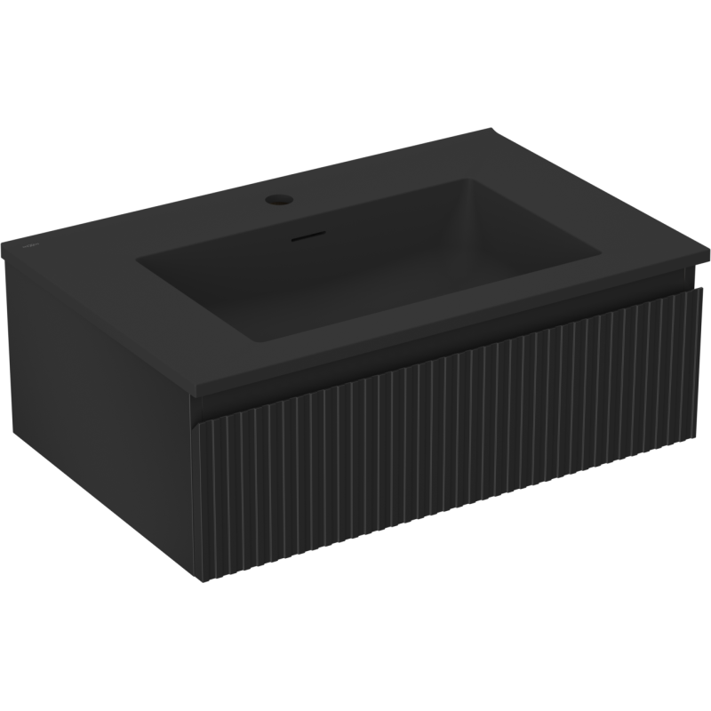 Mexen Rivel vonios spintelė 70 cm su Otis kriaukle, 1 stalčiumi, rifliuota, juoda matinė - 91A20-07023-1-BF71-W18M71