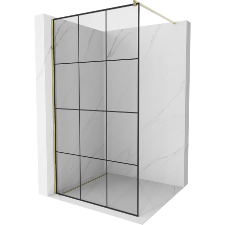 Mexen Kioto dušo siena Walk-in 120 x 200 cm, juodas tinklelis 8 mm, auksinis - 800-120-101-50-77