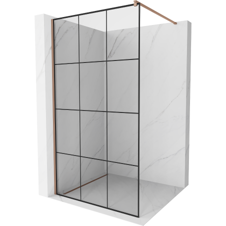 Mexen Kioto Dušo sienelė Walk-in 100 x 200 cm, juodas tinklelis 8 mm, rožinis auksas - 800-100-101-60-77