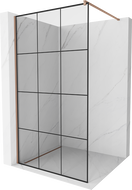 Mexen Kioto Dušo sienelė Walk-in 100 x 200 cm, juodas tinklelis 8 mm, rožinis auksas - 800-100-101-60-77