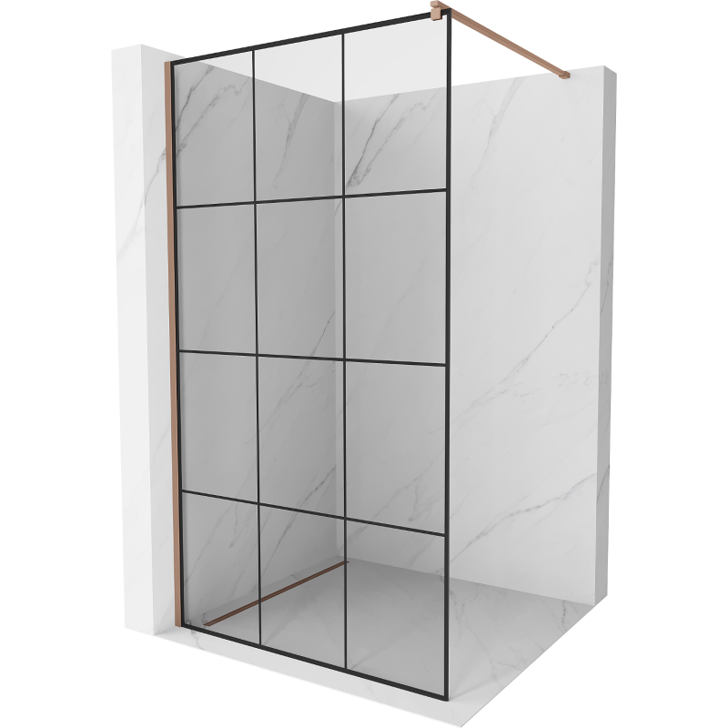 Mexen Kioto dušo siena Walk-in 120 x 200 cm, juodas tinklelis 8 mm, rožinis auksas - 800-120-101-60-77