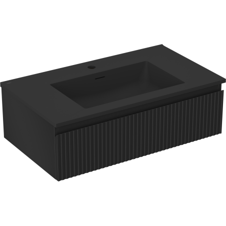 Mexen Rivel vonios spintelė 80 cm su praustuvu Otis, 1 stalčius, rifliuota, juoda matinė - 91A20-08023-1-BF71-W18M71