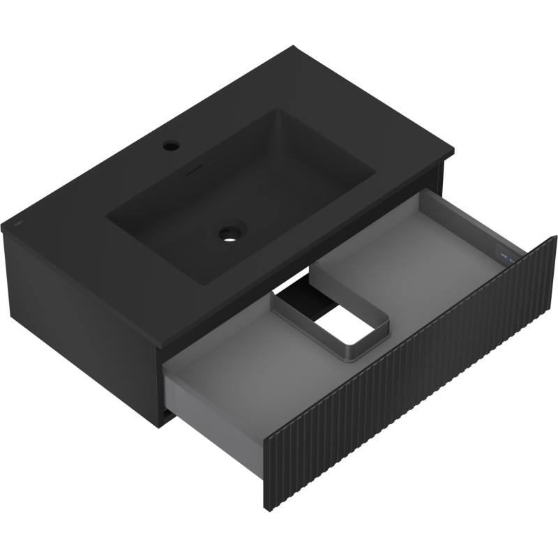Mexen Rivel vonios spintelė 80 cm su praustuvu Otis, 1 stalčius, rifliuota, juoda matinė - 91A20-08023-1-BF71-W18M71