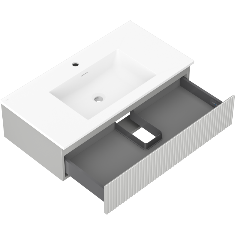 Mexen Rivel Vonios spintelė 90 cm su kriaukle Otis, 1 stalčius, rifliuota, pilka matinė/balta matinė