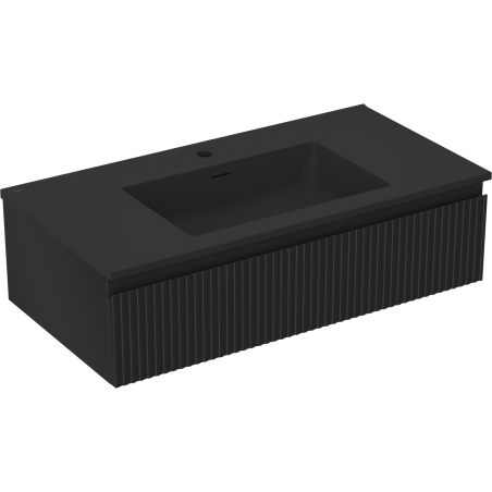 Mexen Rivel vonios spintelė 90 cm su Otis praustuvu, 1 stalčius, rifliuota, juoda matinė - 91A20-09023-1-BF71-W18M71