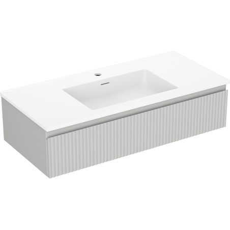 Mexen Rivel vonios spintelė Otis su 100 cm praustuvu, 1 stalčius, rifliuotas, pilkai matinė/baltai matinė