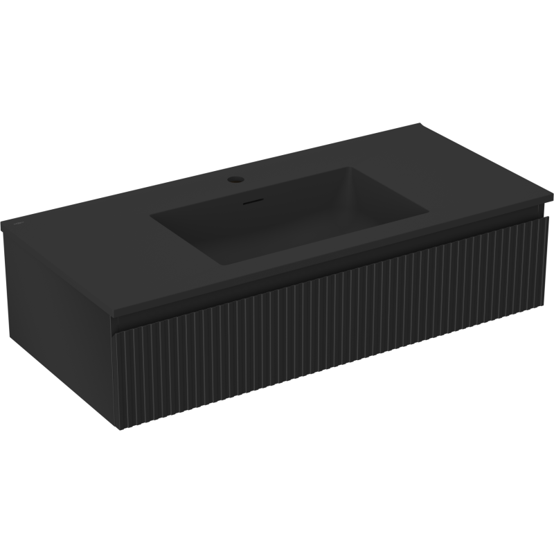Mexen Rivel vonios spintelė 100 cm su kriaukle Otis, 1 stalčius, rifliuota, juoda matinė - 91A20-10023-1-BF71-W18M71
