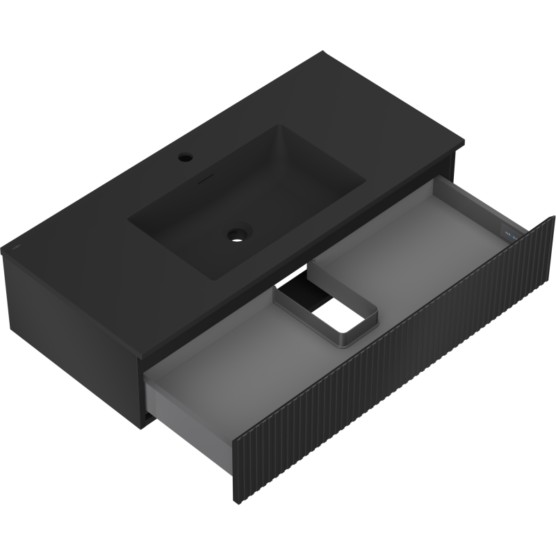 Mexen Rivel vonios spintelė 100 cm su kriaukle Otis, 1 stalčius, rifliuota, juoda matinė - 91A20-10023-1-BF71-W18M71