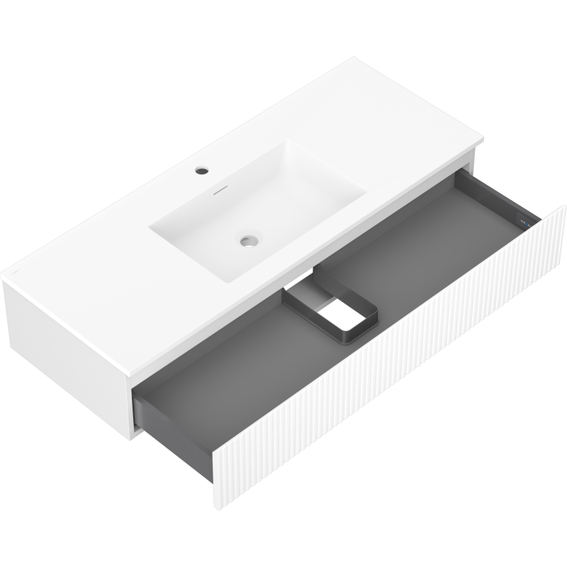Mexen Rivel vonios spintelė 120 cm su Otis praustuvu, 1 stalčius, rifliuotas, baltas matinis - 91A20-12023-1-BF01-W18M01