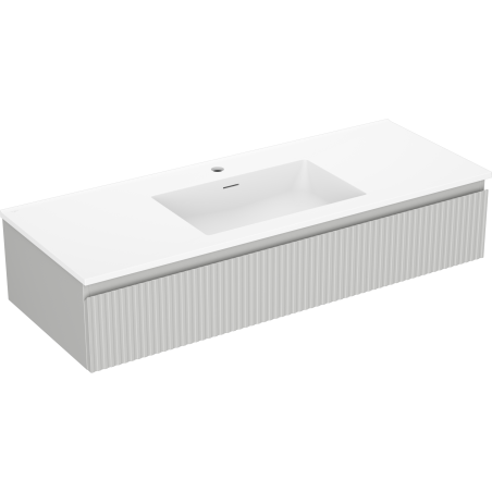 Mexen Rivel vonios spintelė 120 cm su kriaukle Otis, 1 stalčius, griovius, pilka matinė/balta matinė