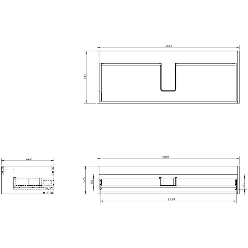 Mexen Rivel vonios spintelė 120 cm su praustuvu Otis, 1 stalčius, rifliuota, matinė grafito/balta - 91A20-12023-1-BF66-W18M0