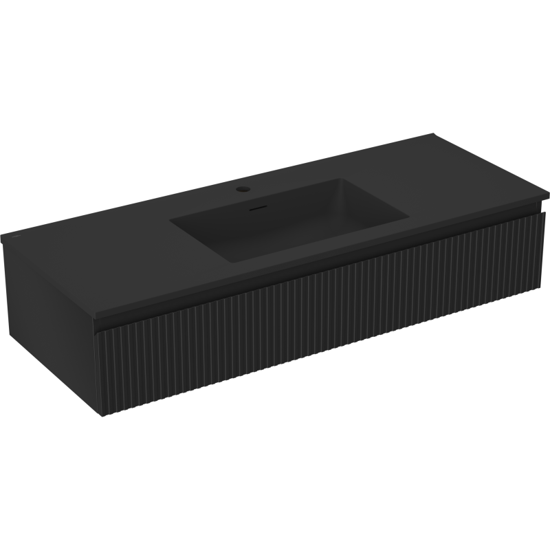 Mexen Rivel vonios spintelė 120 cm su Otis praustuvu, 1 stalčius, rifliuotas, juodas matinis - 91A20-12023-1-BF71-W18M71