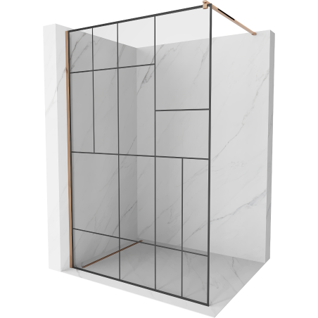 Mexen Kioto dušo siena Walk-in 140 x 200 cm, juodas raštas 8 mm, rožinis auksas - 800-140-101-60-78
