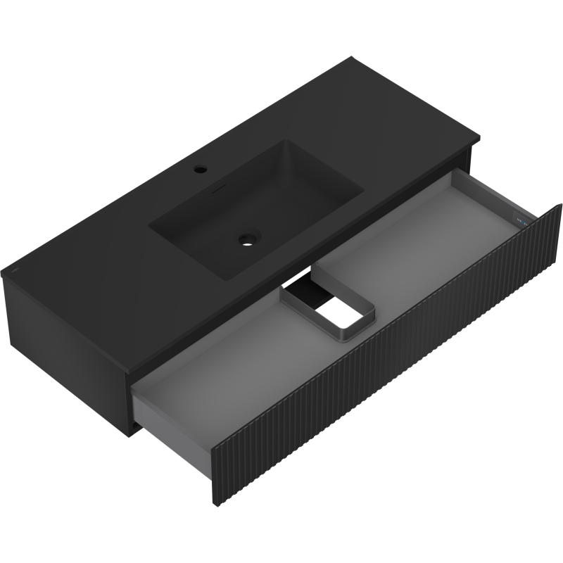 Mexen Rivel vonios spintelė 120 cm su Otis praustuvu, 1 stalčius, rifliuotas, juodas matinis - 91A20-12023-1-BF71-W18M71