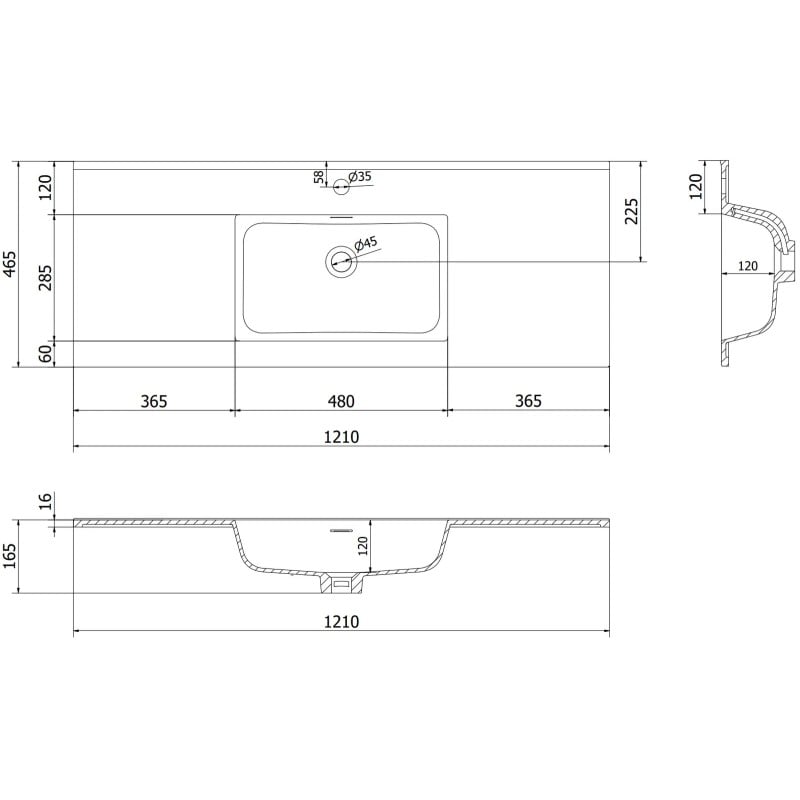 Mexen Rivel vonios spintelė 120 cm su Otis praustuvu, 1 stalčius, rifliuotas, juodas matinis - 91A20-12023-1-BF71-W18M71