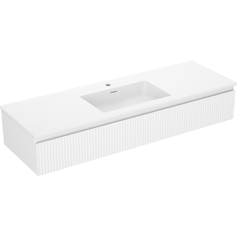 Mexen Rivel vonios kambario spintelė 140 cm su praustuvu Otis, 1 stalčius, rifliuota, balta matinė - 91A20-14023-1-BF01-W18M01