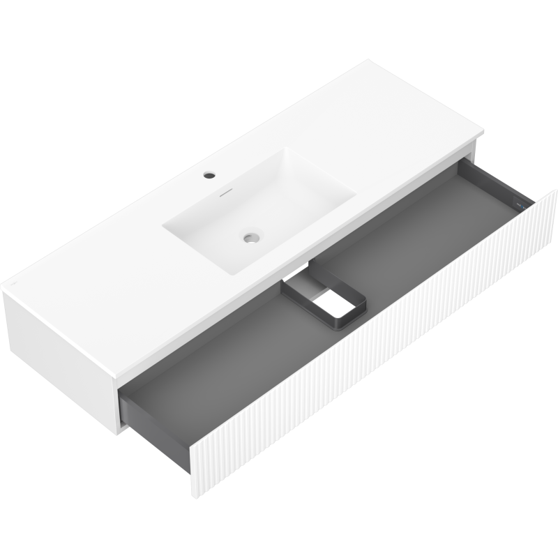 Mexen Rivel vonios kambario spintelė 140 cm su praustuvu Otis, 1 stalčius, rifliuota, balta matinė - 91A20-14023-1-BF01-W18M01