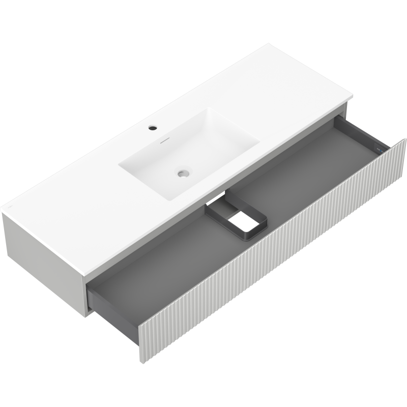 Mexen Rivel vonios spintelė 140 cm su praustuvu Otis, 1 stalčius, rifliuota, pilka matinė/balta matinė