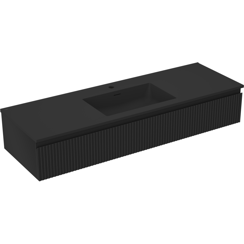 Mexen Rivel vonios spintelė 140 cm su Otis praustuvu, 1 stalčius, briaunuota, juoda matinė - 91A20-14023-1-BF71-W18M71