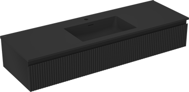 Mexen Rivel vonios spintelė 140 cm su Otis praustuvu, 1 stalčius, briaunuota, juoda matinė - 91A20-14023-1-BF71-W18M71