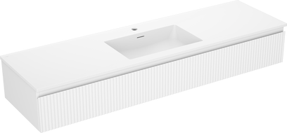 Mexen Rivel 160 cm vonios spintelė su kriaukle Otis, 1 stalčius, rifliuotas, baltas matinis - 91A20-16023-1-BF01-W18M01