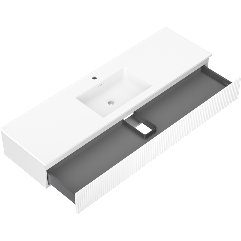 Mexen Rivel 160 cm vonios spintelė su kriaukle Otis, 1 stalčius, rifliuotas, baltas matinis - 91A20-16023-1-BF01-W18M01