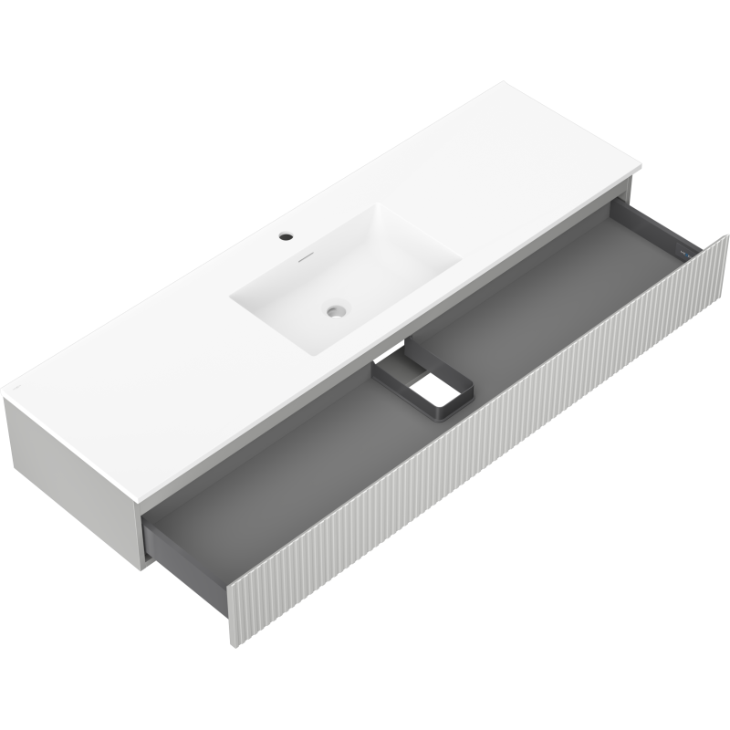 Mexen Rivel vonios spintelė 160 cm su kriaukle Otis, 1 stalčius, rifliuota, pilka matinė/balta matinė