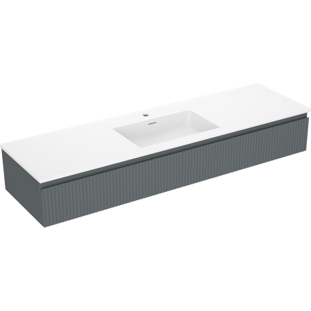 Mexen Rivel vonios spintelė 160 cm su kriaukle Otis, 1 stalčius, rifliuota, grafito matinė/balta matinė -