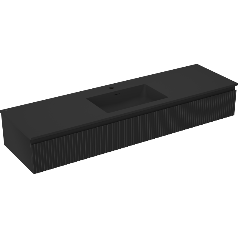 Mexen Rivel vonios spintelė 160 cm su kriaukle Otis, 1 stalčius, rifliuota, juoda matinė - 91A20-16023-1-BF71-W18M71
