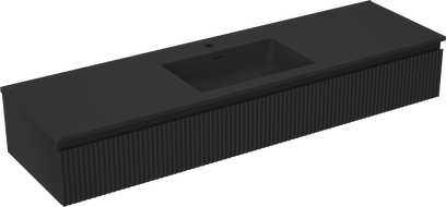 Mexen Rivel vonios spintelė 160 cm su kriaukle Otis, 1 stalčius, rifliuota, juoda matinė - 91A20-16023-1-BF71-W18M71